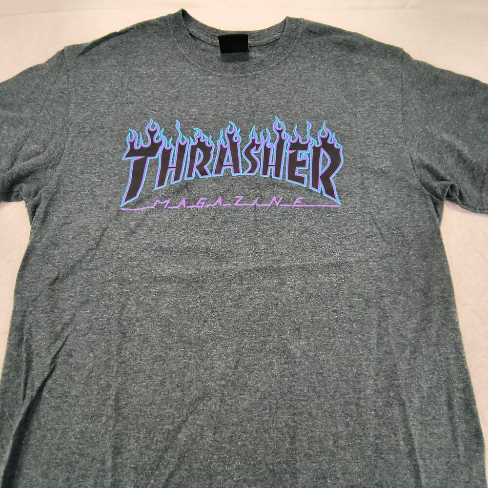 Thrasher Magazine Crew Neck Graphic T Shirt Mens Size Medium M Gray Blue